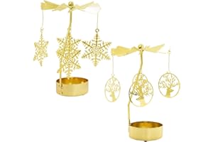 Heliltd 2pcs Christmas Candle Spinner Rotating Candle Holders Snowflake Candle Holder Spinning Candleholder Snowflake Reindee