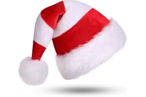 Phyxin Santa Hat Stripe Christmas Hat Adult Plush Santa Claus Hat Xmas White