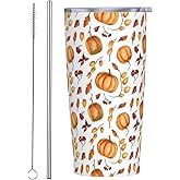 TOUNHEYA Fall Pumpkins Tumbler with Lid and Straw Autumn 20oz Insulated Stainless Steel Cup Leaves Travel Coffee Mug Water Bottle for Women Gift for Birthday Thanksgiving