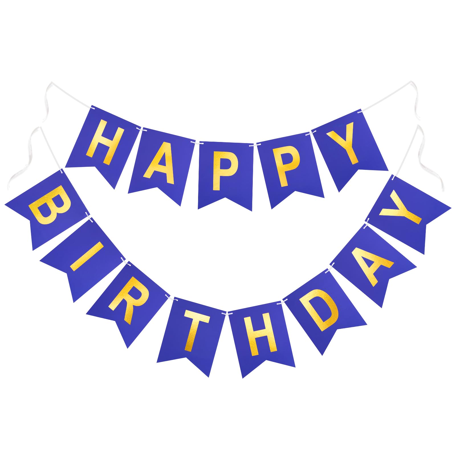 G2PLUS Pre-Strung Happy Birthday Banner Blue and Gold: 16 x 20CM Large, No-DIY Birthday Banner for Men Birthday Party Decorations