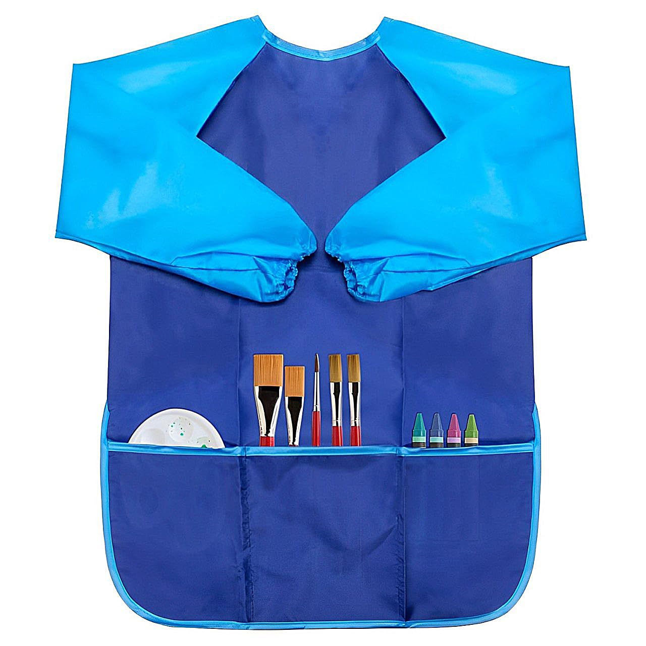 Voarge Painting Apron Nylon Waterproof Painting Apron with Sleeves for Kids 7 to 12 Years Nylon Blue L
