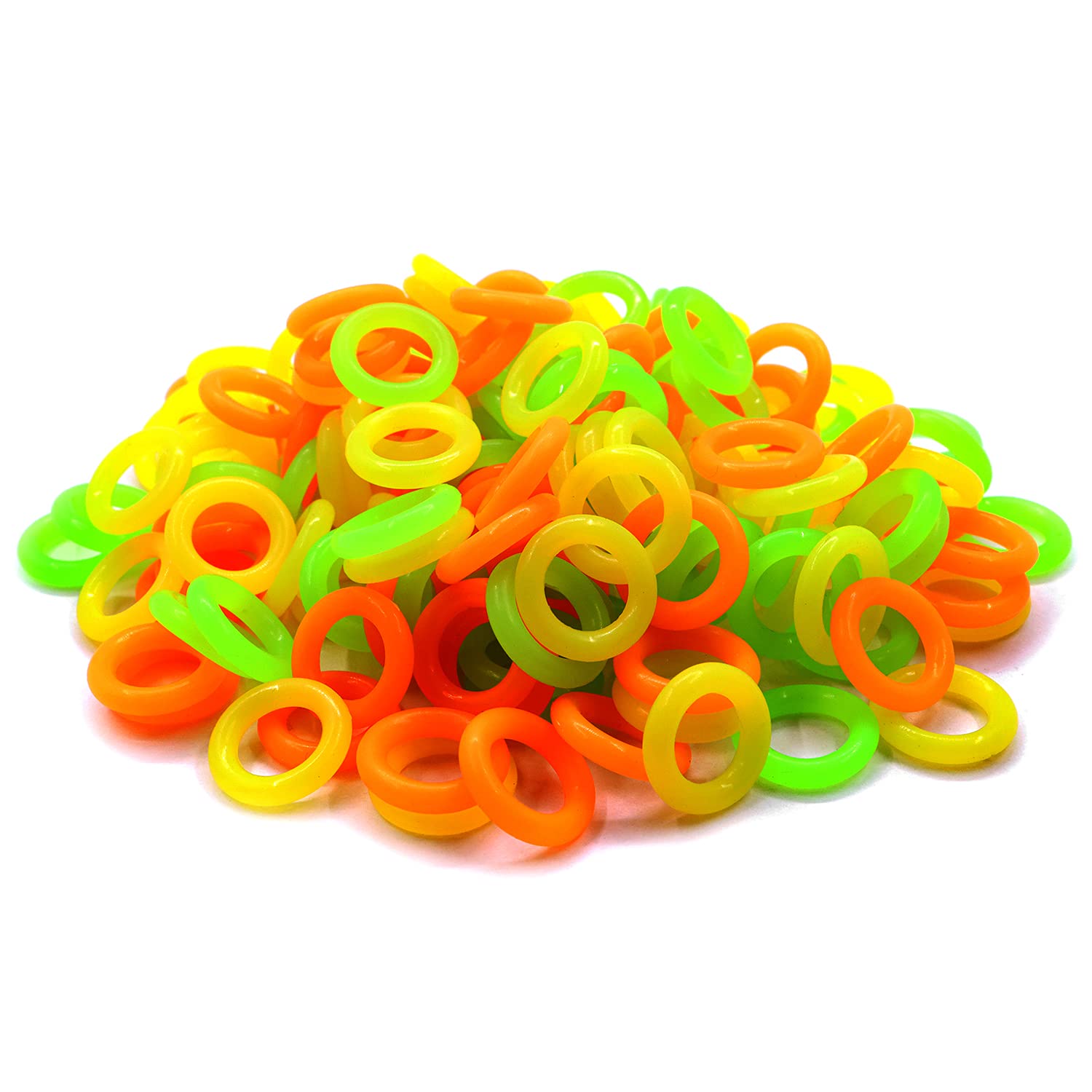 ZXUEZHENG 150 Pack Elasticity Silicone Soft Stitch Ring Markers for Knitting Crochet Etc, (Small Size for Needle Sizes 0-8, Orange, Yellow, Green)