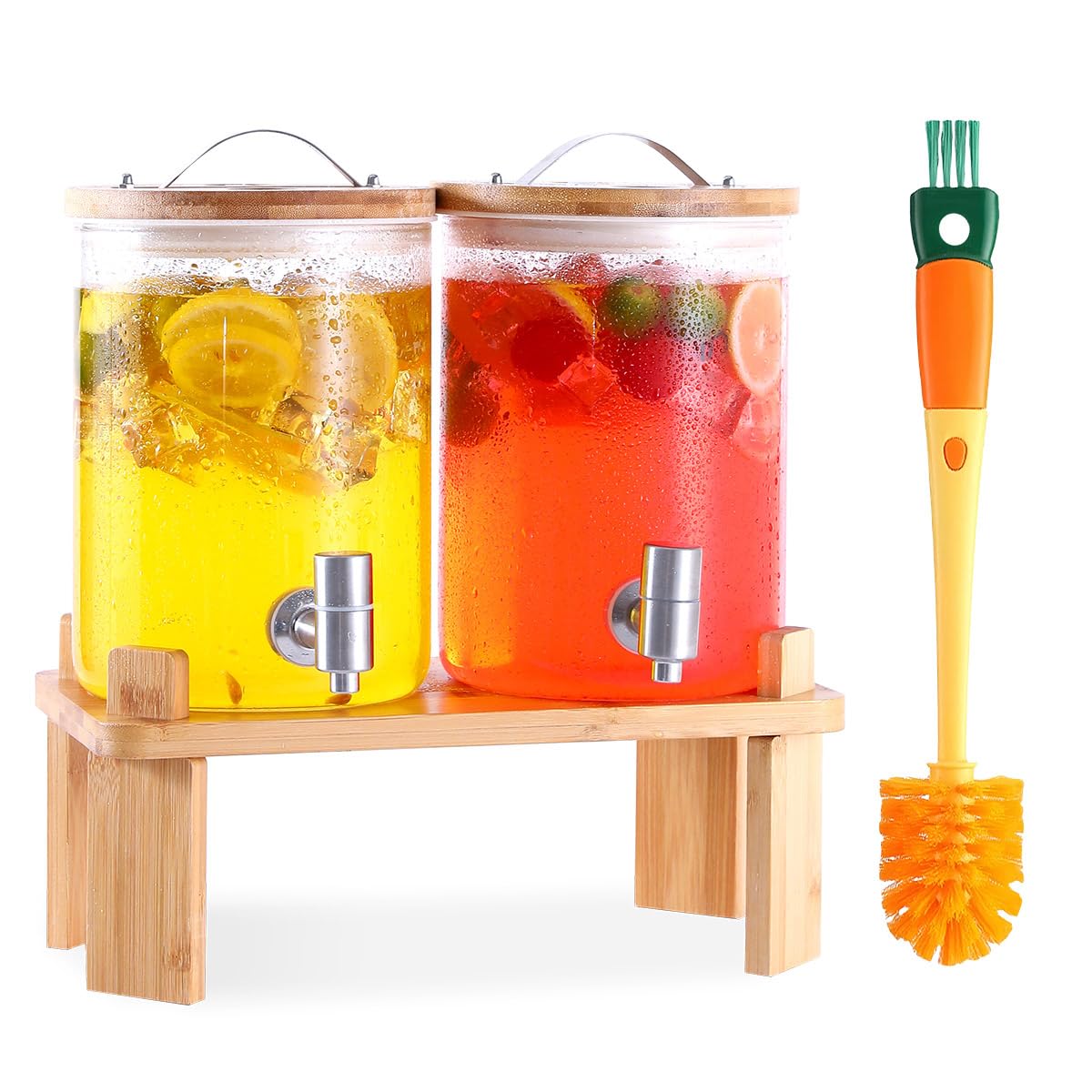 Photo 1 of 2 PCS Glass Drink Dispenser Set 1 Gallon With Stand, Spigot, Large Water Drink Dispensers for Parties for Lemonade, Juice, and Wedding, Bars