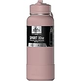 Hydrapeak 32oz Sport Insulated Water Bottle with Straw Lid, Leak & Spill Proof, Keeps Drinks Cold for 24 Hours, Hot for 12 Hours, Premium Stainless Steel Water Bottles (32oz, Rosewood)