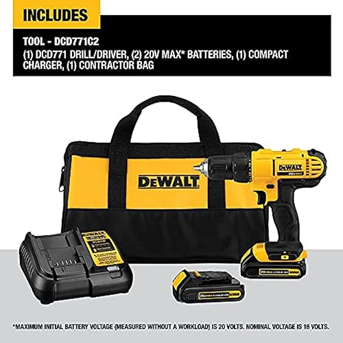 Dewalt DCD771C2 20V MAX Cordless Lithium-Ion 1/2 inch Compact