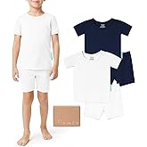 SuperSoft Short Sleeve Toddler Pjs Set, 4-Piece Bamboo Viscose Unisex Sleepwear, Baby Boys Girls Sung Fit Summer Clothes