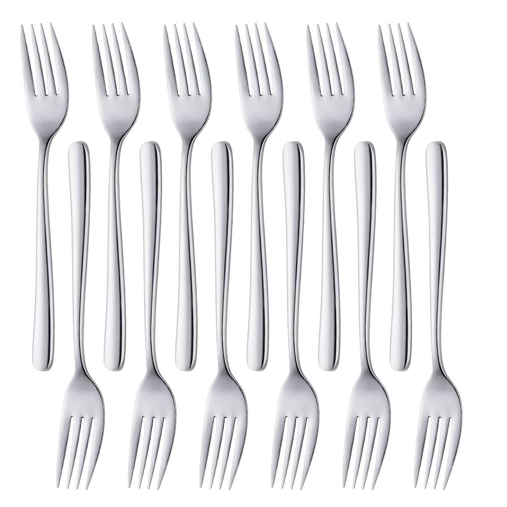 SUNSENGEUR 12-Piece Stainless Steel Dessert Forks Set | Mirror Polished Salad, Fruit & Cake Forks | 7.2" Oval-Shaped Mini Silverware, Elegant Cutlery for Entertaining (Silver)