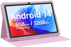 AHEADLINK Android 14 Tablet 7 inch Tablets with Case, 8GB RAM 32GB ROM 1TB Expand, Quad-Core Processor Tablet PC, 1024 x 600 IPS Screen, Dual Camera, 3000mAh Battery, Bluetooth, WiFi, GMS, Widevine L1, Pink