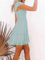 Women Summer Dresses Casual Boho Smocked Ruffle Sun