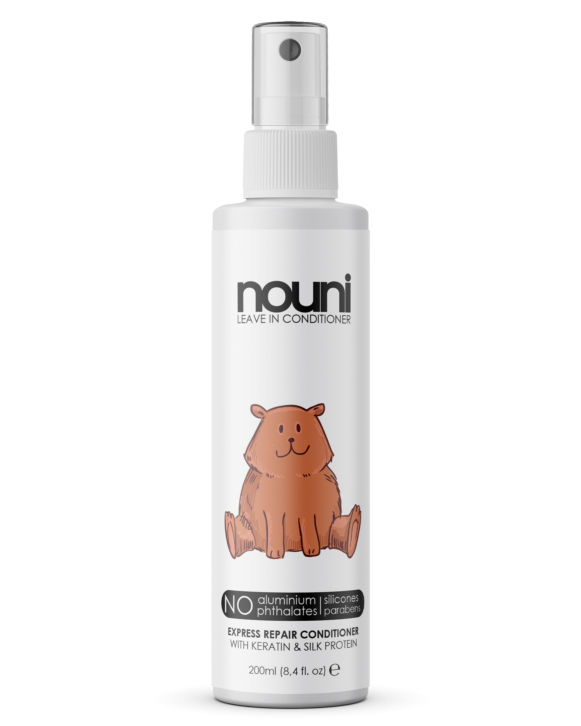 leave-in conditioner for children | Detangler: Anti-frizz formula + no rinsing | WITHOUT silicones, parabens, aluminum | keratin & silk protein for split ends, hair breakage, knots | 200ml | nouni