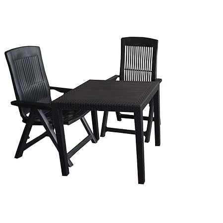Multistore 2002 3tlg. Gartengarnitur Kunststoff Tisch Rattan-Look 79x79cm + 2X Klappstuhl 5-Fach verstellbar Anthrazit Balkon