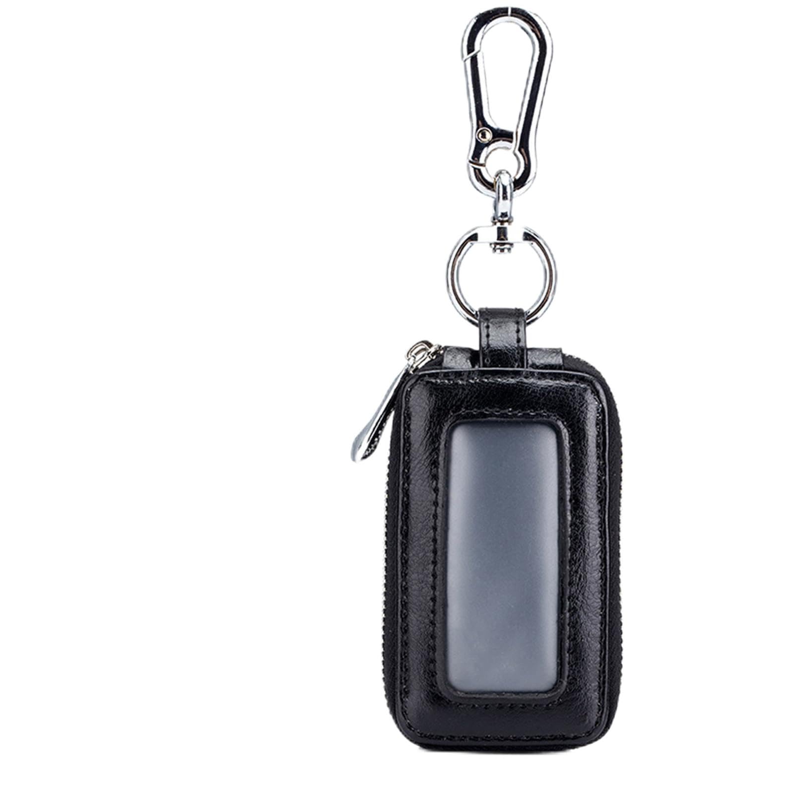 Guolich Car Key Chain Bag Double Zipper Leather Protection Key Coin Holder Keyring with Transparent Window for Car Key Remote Control (BLACK)