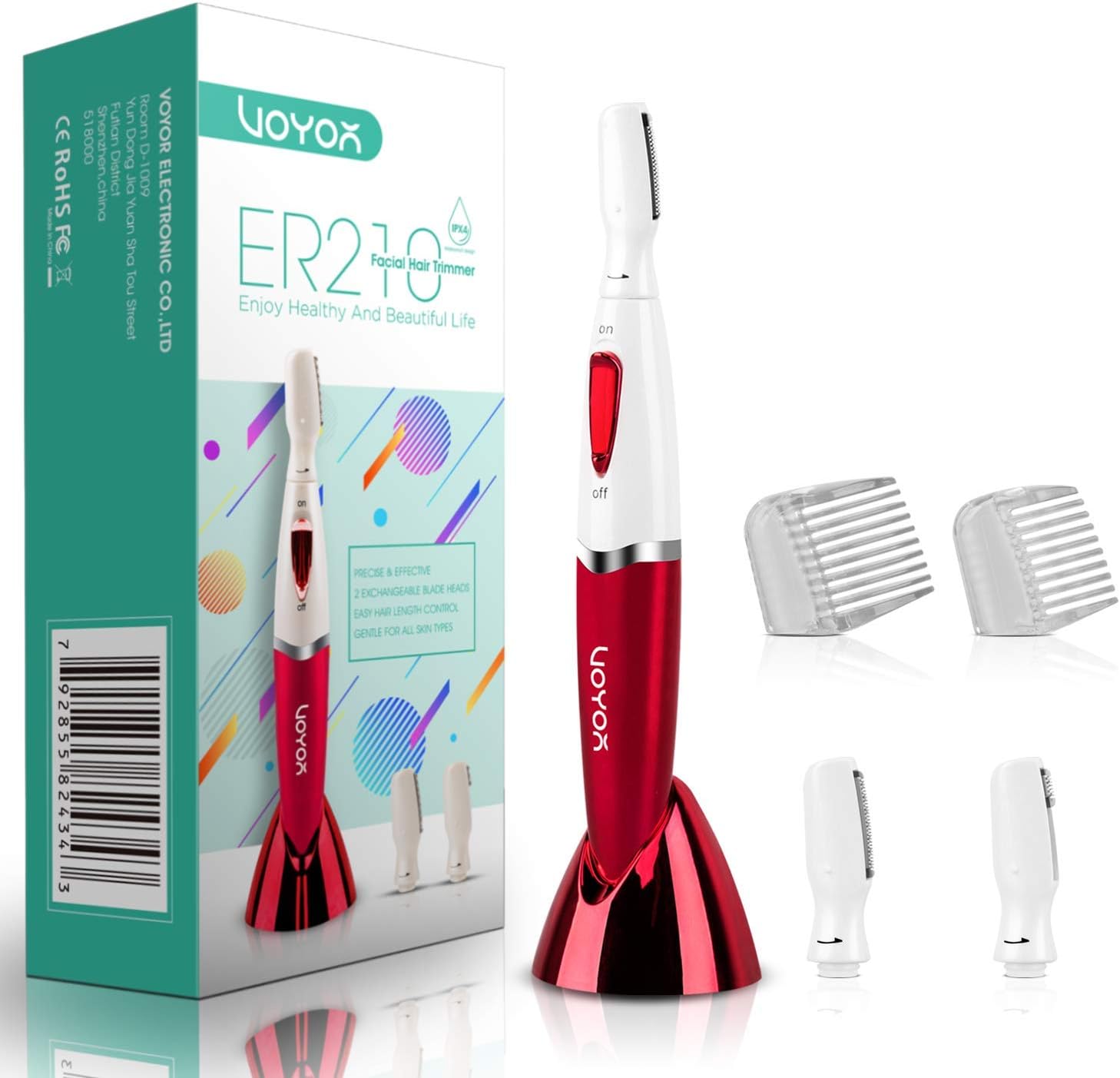 VOYOR Face Razors for Women Face Shavers 2-In-1 Bikini Trimmer and Eyebrow Razor Facial Hair Remover with 2 Trimming Combs for Easy Hair Length Control, Portable, Cordless and Waterproof