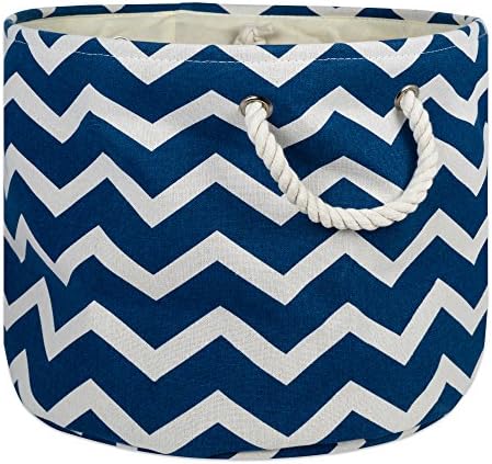 DII Polyester Container with Handles, Chevron Storage Bin, Large Round, Navy