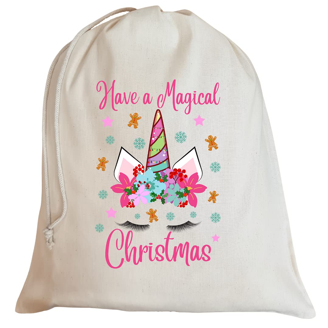 Second Ave Cute Children's Unicorn Cotton Drawstring Christmas Xmas Santa Sack Bag Gift