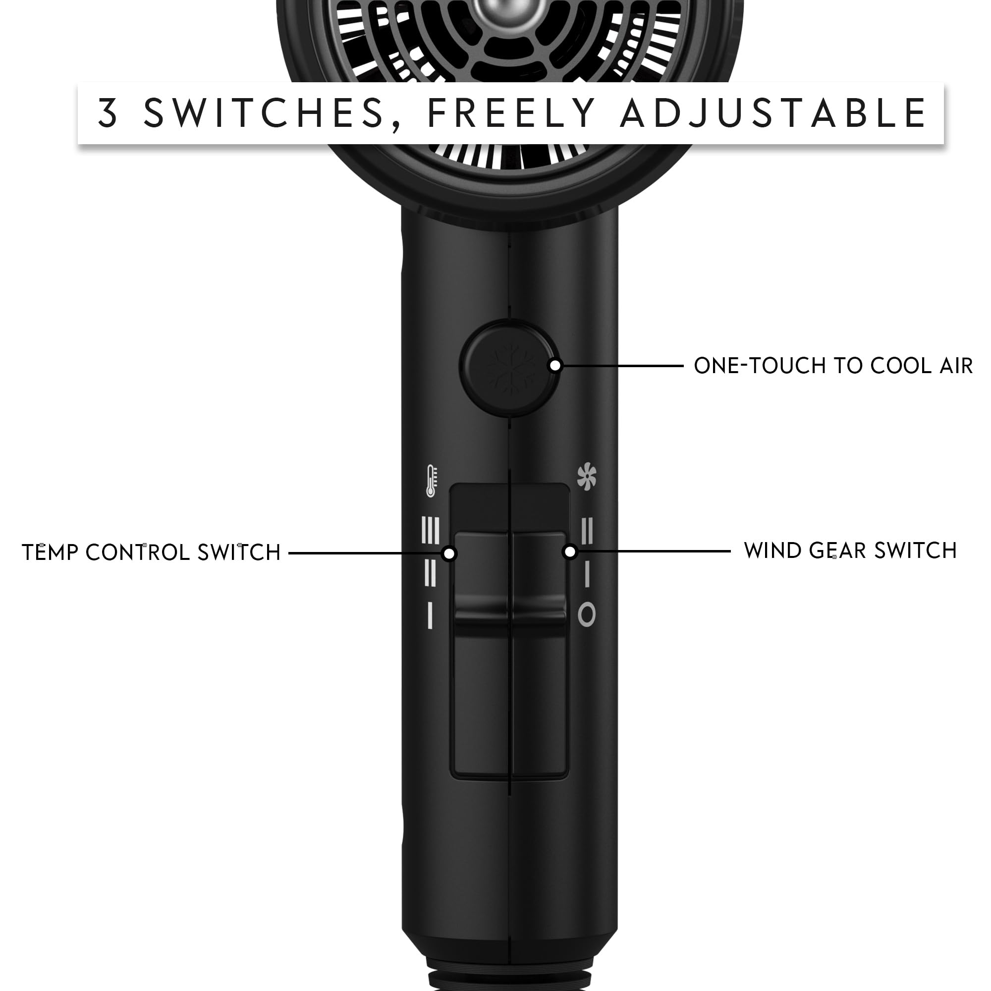 AINA Hair Dryer with Diffuser, Blow Dryer for Women | Advanced Ionic Technology, Ceramic Coating | Cold Shot Features Turbo Heat for Fast Drying and Shine 110V/ALCI (Vader Black)