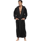 Men's Long Sleeve Sherpa Hooded Robe, Full Length Bathrobe
