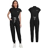 SOEDZUNG Women's Scrubs Jumpsuit - Soft Stretch Medical Scrub Set with Pockets, Comfortable Nurse & Doctor Workwear
