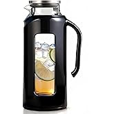 Delove Glass Pitcher with Lid & Shatterproof Shell – Heat-Resistant Borosilicate Glass Jug, 2 L/68 oz with Handle & Spout – Perfect for Iced Tea, Juice, Hot & Cold Water (Black)