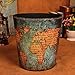 Scakbyer Wastebasket, Retro European Style Household Home Office Round PU Leather Waste Bin Paper Basket Trash Can Dustbin Garbage Bin Waste-Paper Basket Ashcan Ashbin Without Lid - World Map