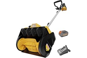 QESOO Brushless Snow Shovel Compatible with Dewalt 20V Max Battery, 12” Cordless Snow Blower Electric Snow Thrower, w/4.0 Ah Battery & Charger, LED Light, Safety Switch, Adjustable Direction & Front Handle