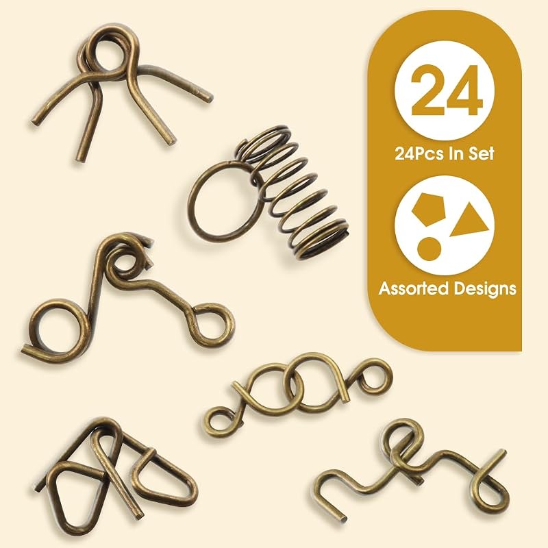 Lot de 24 tâches de sport de réflexion pour enfants, adolescents et adultes - Jouets éducatifs en métal et bois - Jeux d'emboîtement 3D pour QI et logique avec des tâches difficiles