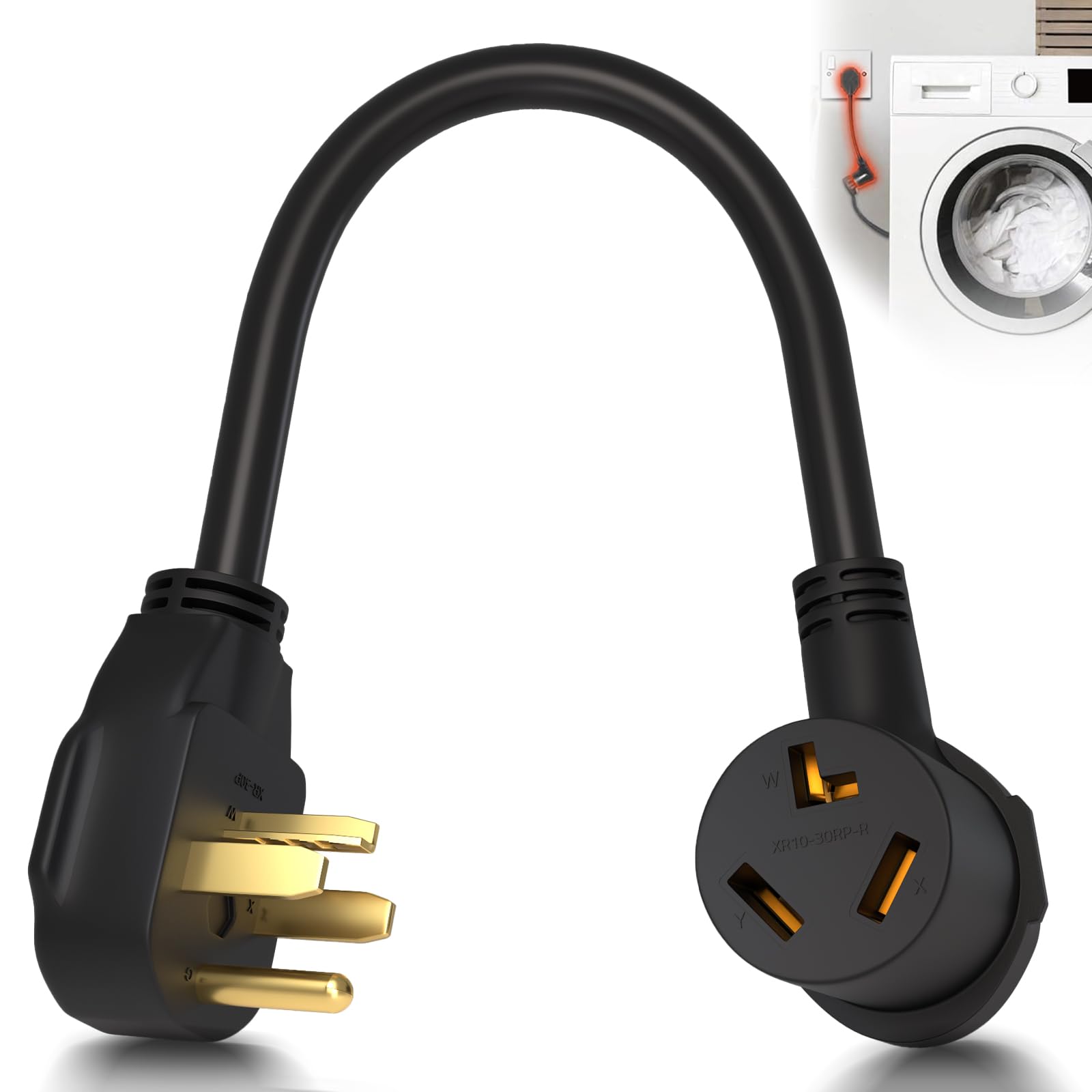Photo 1 of 3 Prong to 4 Prong Dryer Adapter, 1.5FT Dryer Plug Adapter 3 to 4 Prong Outlet Cord Converter, NEMA 14-30P to 10-30R 10AWG Copper Wire 30A 250V Flexible DIY Dryer Connector for Home Laundry