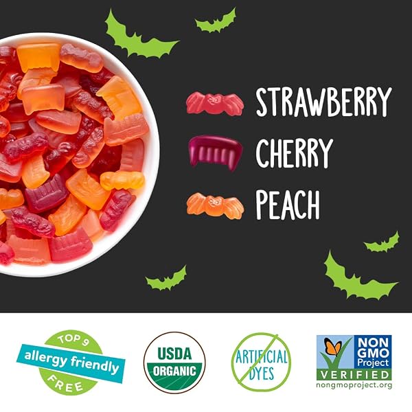 YUMEARTH ORGANIC HALLOWEEN GUMMY FRUITS – FRUITY CANDY SNACK PACKS, GLUTEN FREE SNACKS FOR KIDS – ALLERGY FRIENDLY, NON-GMO, NO ARTIFICIAL DYES – ASSORTED FLAVORS, 7.5 OZ (PACK OF 15)