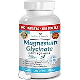 Magnesium Glycinate 400mg | 200 Tablets | High Absorption Mag Supplements for Sleep, Leg Cramps, Heart, Muscle, Calm | Non Buffered Bisglycinate, Extra Strength for Women and Men, Tablets Not Capsules