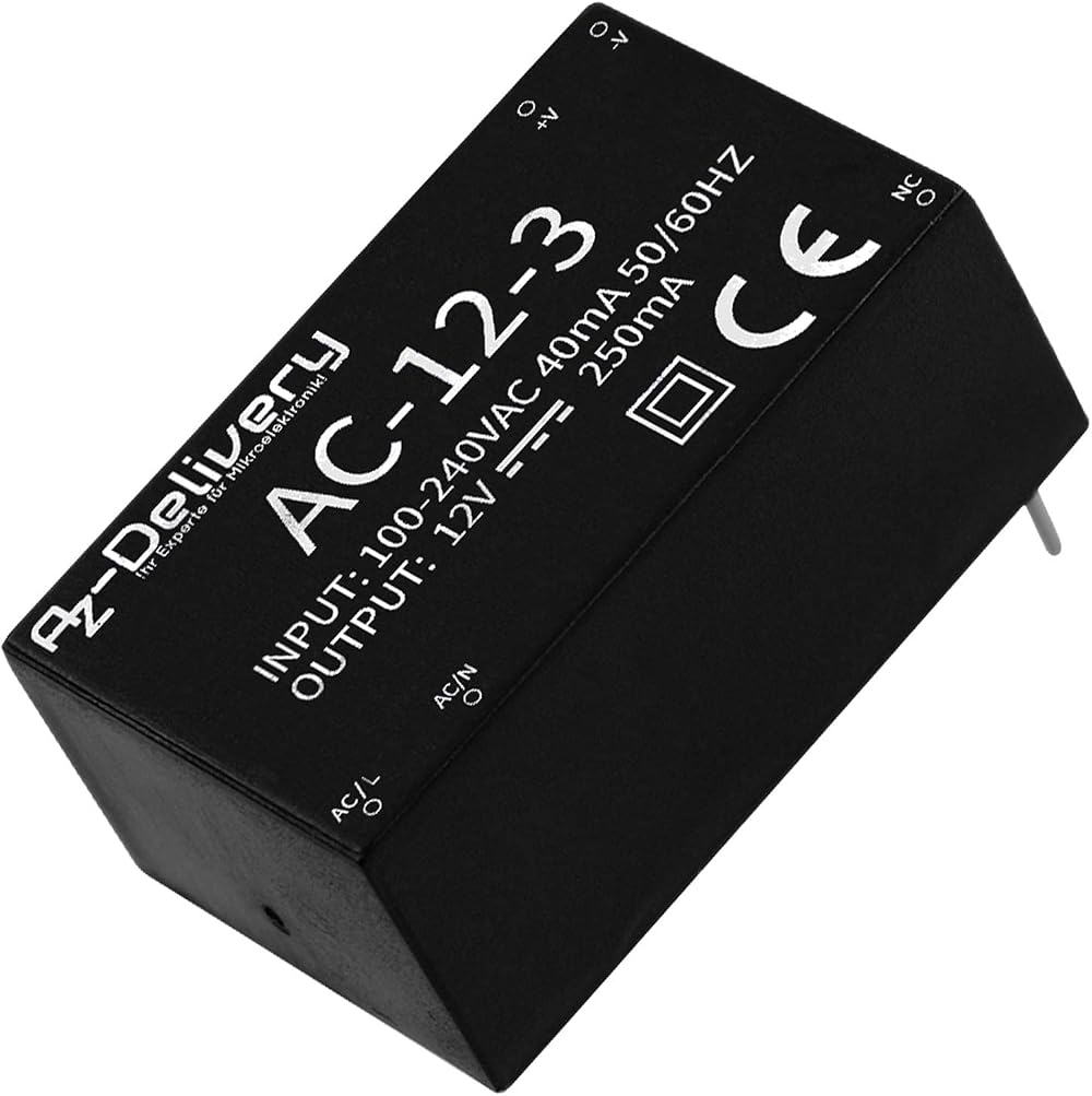 AZDelivery 220V to 12V 3W 0.25A Mini Power Supply Module for Raspberry Pi