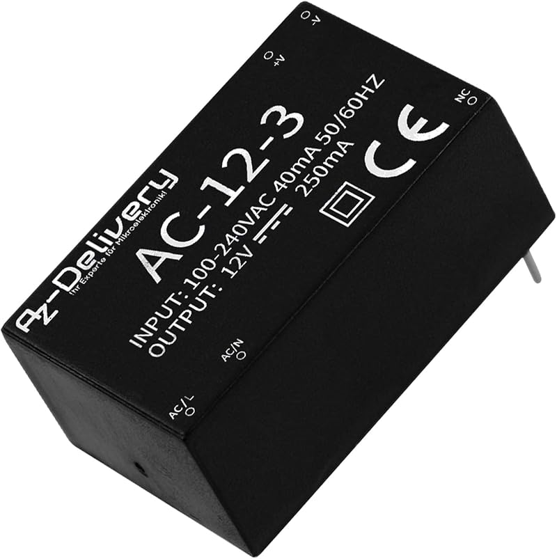 AZDelivery 220V to 12V 3W 0.25A Mini Power Supply Module for Raspberry Pi