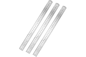 3 Pack Steel Rulers, 12 inch/30 cm Double-Sided Scale Metal Rulers Set, 7 mm Thick Steel Ruler
