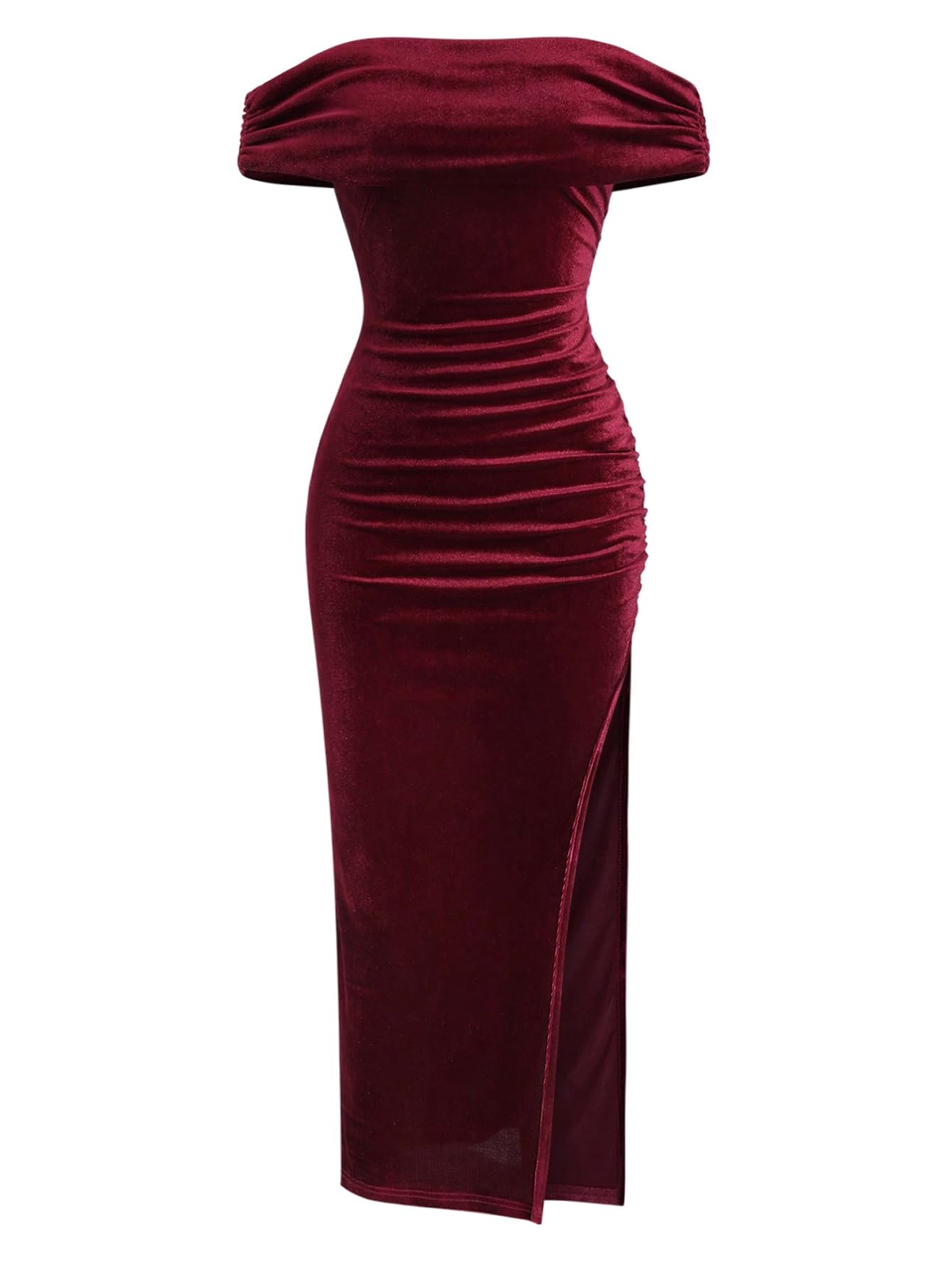 Photo 1 of ***POSSIBLY RUNS SMALL*** Floerns Women's Velvet Off The Shoulder Party Long Dress Slit Bodycon Formal Wedding Guest Dresses Burgundy Medium