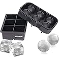 Ticent Ice Cube Trays (Set of 2), Silicone Sphere Whiskey Ice Ball Maker with Lids & Large Square Ice Cube Molds for Cocktail