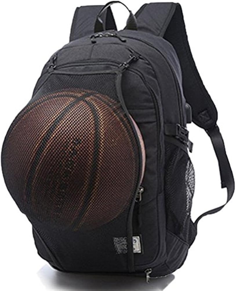 Trqqe Canvas Basketball Backpack Casual Rucksack Bag with USB Charging Port Fits 15