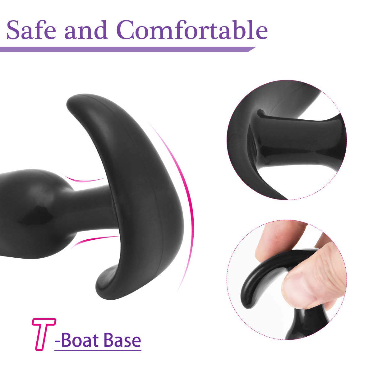 YUECHAO Anal Plugs Trainer Kit Comfortable Beginner Anal Butt Plug Set Medical Silicone TPE Prostate Massager for Male and Female Anal Trainer Kit Different Size Same Color 4 Pack (Black 4 PCS)