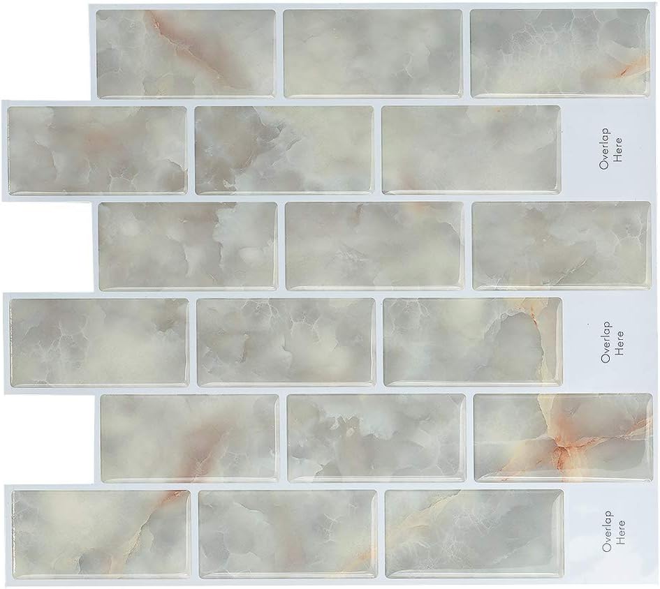 HUE DECORATION Modern Peel and Stick Tile Backsplash for Kitchen, Decorative Vinyl Backsplash Peel and Stick for Rental House, Stick on Backsplash Tiles for RV Kitchen 11.26" x 10" Pack of 8