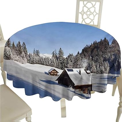 Amazon Com Crabee White Round Tablecloth Winter Log Cabins In The