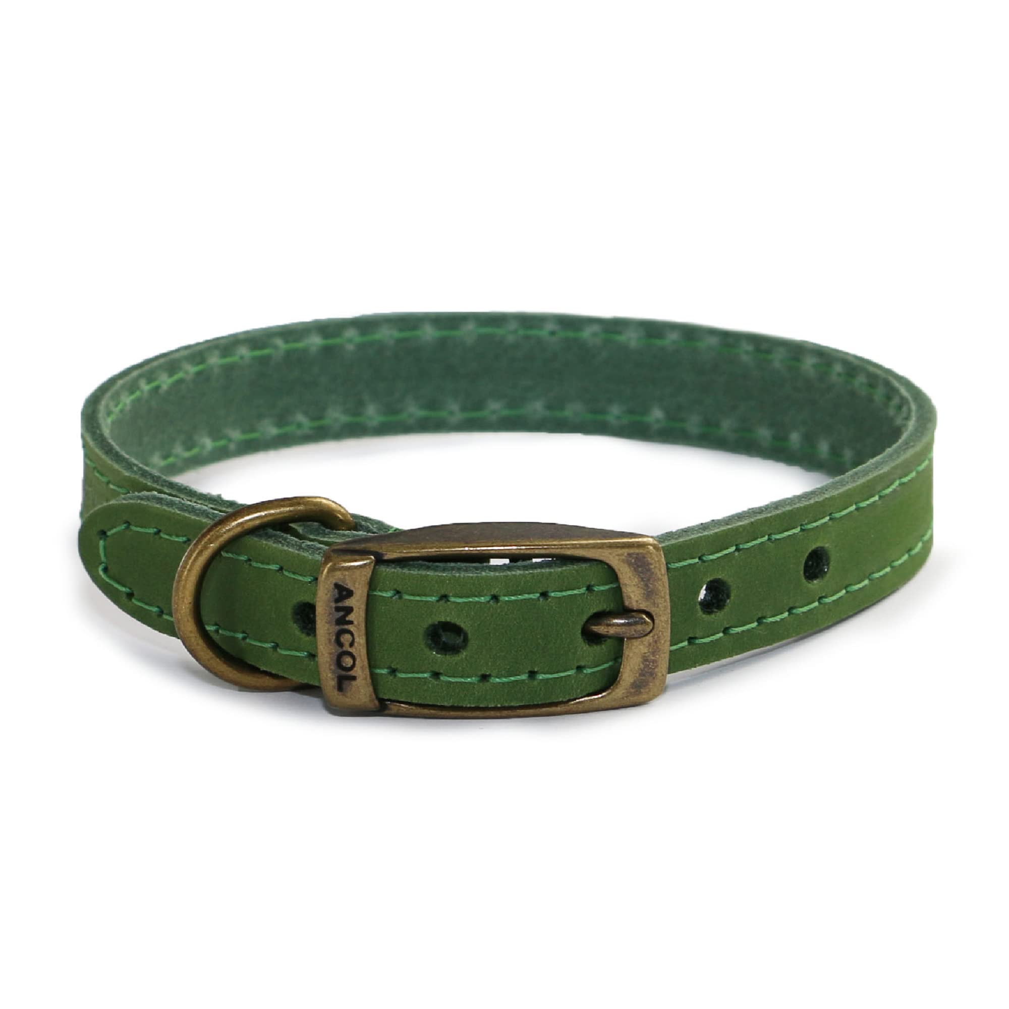 Ancol Timberwolf Leather Collar Green, 35-43 cm, Size 4
