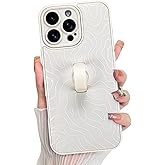 KANGHAR Compatible with iPhone 16 Pro Case, Silicone Wave Ripple Cute Pattern, Wristband Kickstand Camera Protection Soft Slim Cover for Girls Women -White