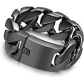 ROWIN&CO Jewelry Huge 32mm Mens Chunky Bracelet Black Heavy Sturdy 316L Stainless Steel Cuban Chain, 9.5 Inch/10.5 oz