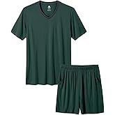 MoFiz Mens Pajamas Set Short Sleeve PJ's Sleep Lounge Sleepwear Cool Pyjama Summer Sets Comfortable Lightweight