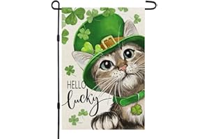 CROWNED BEAUTY St Patricks Day Cat Garden Flag Lucky Shamrock 12x18 Inch Double Sided for Outside Small Burlap Clovers Holiday Yard Flag