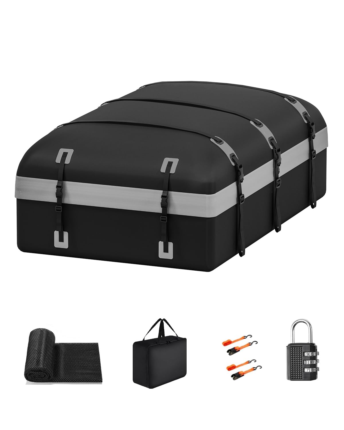 Photo 1 of Car Rooftop Cargo Carrier Bag, 30 Cubic Feet Soft-Shell Luggage Bag Waterproof Car Roof, Include Reinforced Straps, Door Hooks, Anti-Slip Mat, Luggage Lock(Grey-B)