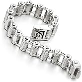 COOLSTEELANDBEYOND Masculine Mens Bike Motorcycle Link Bike Chain Bracelet of Stainless Steel with Skull Clasp