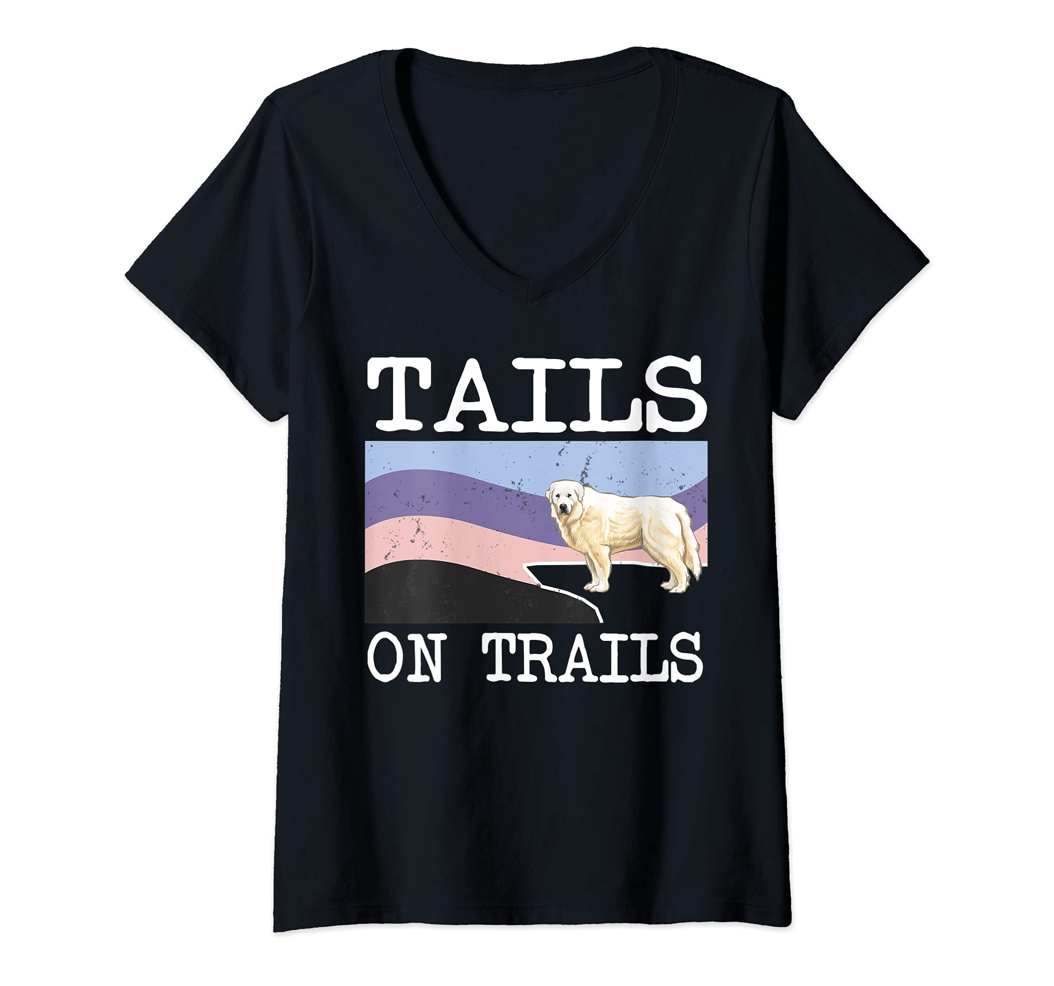 Womens Great Pyrenee Tails On Trails Funny Dog Hiking V-Neck T-Shirt