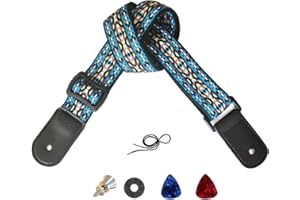 Farcaya Ukulele Strap for Soprano Concert Tenor Baritone Uke Mandolin Banjo Cotton Soft Country Style with Picks Lock Button End Pin Musical Instrument Accerssories (Woven Blue)