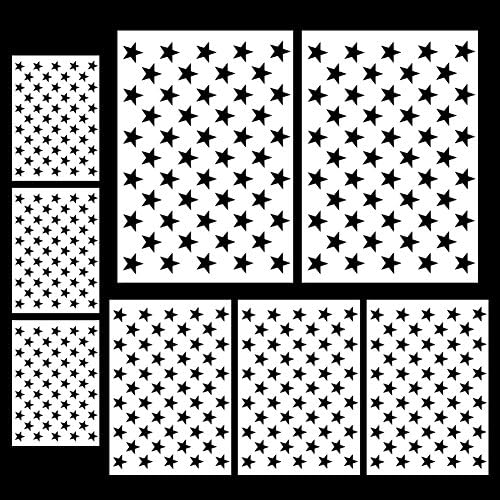 URlighting Star Stencil Template (8 Pcs) - 50 Stars American Flag Template for Artwork, American Flag DIY Craft Making, 3 Sizes Star Stencil for Painting on Wood, Fabric, Paper, Airbrush, Walls Art