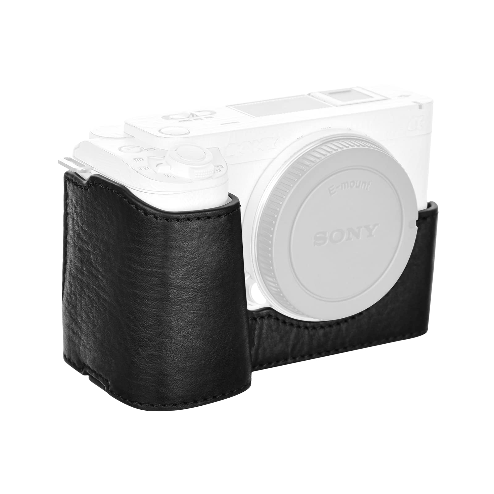 MUZIRI KINOKOO Sony ZV-E1 Case - Genuine Real Leather Half Case for Sony ZV-E1/ZVE1 Camera - Protective Case with Bottom Opening Version - Black