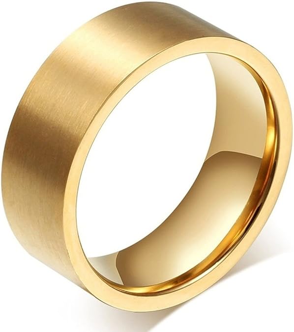 AnnroZ Mens Rings Stainless Steel Gold Vintage Frosting 8mm UK S 1/2